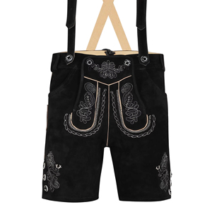 Lederhosen pour hommes, brodés, taille mi-haute, en daim, style bavarois, pour l'Oktoberfest - Product Image 1