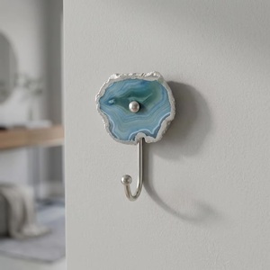 Crochet mural en agate bleue, finition nickel, vintage, écologique, imperméable, auto-adhésif, crochet décoratif pour manteau, design à crochet unique - Product Image 5