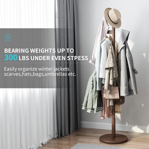 Elegant design wooden <b>coat</b> <b>rack</b> <b>standing</b> dark walnut finish clothes tree with round base minimalist entryway customized options - Product Image 5