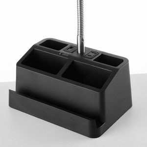 15-Inch Modern Desk <b>Lamp</b> <b>with</b> <b>USB</b> <b>Port</b> and AC Outlet Black Stainless Steel and Aluminum - Product Image 5