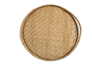 Wholesale <b>Round</b> Natural Rattan Tray With Lattice Rattan Pattern and Handle to Store Kitchen Utensils and Home Decorations - Product Image 2
