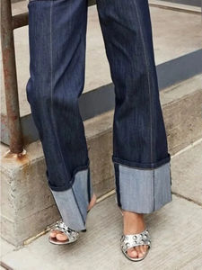 Meilleur fournisseur : Ensemble 2 pièces en jean pour femme – Veste décontractée à manches longues et col rabattu avec poches et pantalon taille haute - Product Image 4