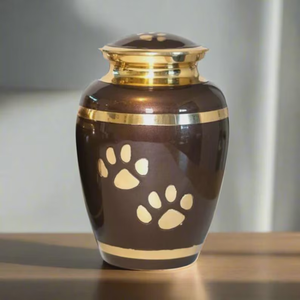 Urna de cremación para mascotas de aluminio marrón, urna metálica conmemorativa para guardar recuerdos, urna para cenizas con huella de pata para la memoria de tu mascota - Product Image 2