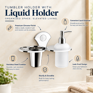 Support mural 2-en-1 en acier inoxydable pour gobelets avec distributeur de savon liquide, flacon de savon pour les mains en verre dépoli et support pour dentifrice - Product Image 5