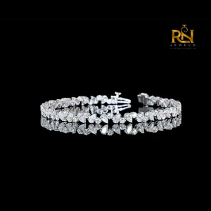 Pulsera de tenis con diamantes cultivados en laboratorio, corte pera y redondo, diseño floral, tipo eternidad, en oro macizo de 9K, 14K, 18K, joyería fina - Product Image 4