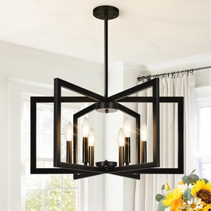 Lustre moderne en fer noir et cristal, luminaire de plafond géométrique de luxe, lampe suspendue contemporaine pour salon - Product Image 1
