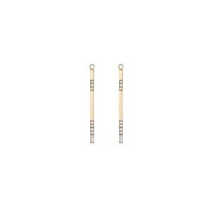 Pendientes colgantes minimalistas de barra con diamantes cultivados en laboratorio, talla baguette y redondos, de 35 mm de largo, en oro macizo de 14K y 18K, al por mayor. - Product Image 1