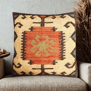 Ensemble de coussins carrés de luxe en jute et laine, motif géométrique multicolore, écologique, décoration intérieure, fabriqué en Inde - Product Image 6