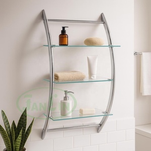 Modern Premium Quality 3-Tier <b>Wall</b> <b>Mounted</b> Glass Shelf for Home Furniture Decor in Bathrooms - Product Image 4