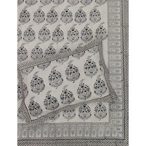 Sábana Plana de Algodón con Estampado Geométrico a Mano, 200 Hilos, Color Blanco y Gris Butta, Transpirable, para Uso Doméstico, Hotelero y de Lujo - Product Image 1