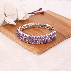 Luxury Purple Amethyst Tennis <b>Bracelet</b> Handmade 925 Silver Unisex Jewelry - Product Image 1