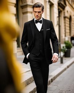 Trajes de Negocios de 3 Piezas para Hombre, Color Negro, Estilo Británico, Corte Entallado, Chaleco y Pantalones de Una Sola Fila de Botones, Antiarrugas - Product Image 6