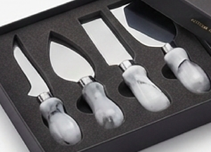 Elegante Juego de 4 Cuchillos para Queso de Acero Inoxidable con Mango de Mármol, Calidad Premium, Acabado Pulido Espejo, para el Hogar y Eventos - Product Image 4