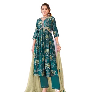 Nuevo estampado de modelo de diseñador con bordado y Kurtis hecho a mano para mujer - Product Image 1