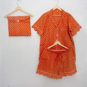 Hermoso Conjunto de Pijama Corto de Algodón Estampado a Mano para Mujer, Ropa de Dormir, Conjunto de Pijama Corto con Estampado Floral - Product Image 1