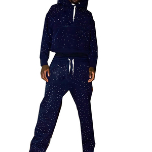 เสื้อผ้าสตรีทแวร์ ODM แบบสั่งทำพิเศษ พิมพ์ลายเพชรเต็มตัว ทรงบ็อกซี่ สำหรับฤดูหนาว ผ้าเฟรนช์เทอร์รี่แบบวินเทจ ซักนุ่ม ทรงครอป โอเวอร์ไซส์ ไซส์พลัส - Product Image 1