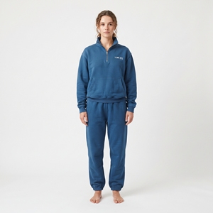 <b>Women's</b> Heavy Cotton Oversized Half <b>Zip</b> <b>Top</b> Wide Leg Jogger Pants Set Solid Color Casual Activewear Streetwear Custom Activewear - Product Image 5