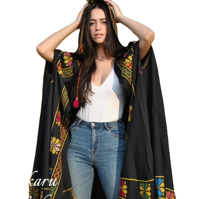 Boho Inspire Hippie Chic Maxi Dress Women Long Jacket Floral Aari Embroidered Beach Cover Up Kimono Vintage Look Summer Kaftan