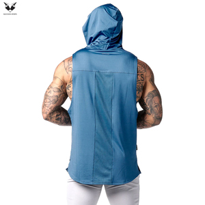 บริการ OEM ODM เสื้อกล้ามมีฮู้ดผู้ชายแบบใหม่ทันสมัย สวมใส่สบาย สีน้ำเงินล้วน แห้งเร็ว ทรงสปอร์ต ความยาวปกติ - Product Image 4