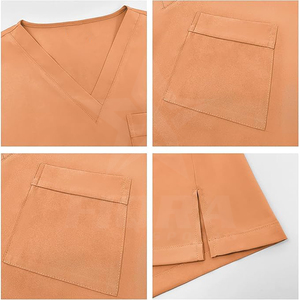 Ensemble de blouses médicales unisexe à col en V et manches courtes avec poches, pantalon à cordon de serrage, uniformes d'hôpital orange en tissu sergé, détection des aiguilles - Product Image 2