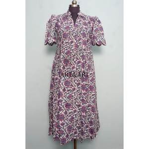 Vestidos Midi Casuales de Punto con Cuello en V, Diseño Indio Kangura, para Mujer, Ecológicos, Lavables, con Estampado Floral y Botones, Naturales - Product Image 3