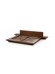 Base de Cama Minimalista de Madera de Teca Sólida con Mesitas Laterales Integradas, Diseño Moderno de Cama de Madera - Product Image 4