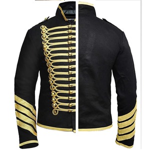 Veste hussarde noire pour homme à double boutonnage avec boutons dorés et broderies, manteau d'hiver formel pour uniformes - Product Image 4