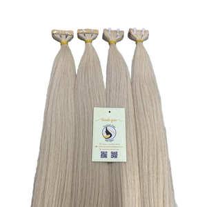 Wholesale Customized Platinum Color Super Double Drawn Invisible <b>Tape</b>-In Remy Human Hair Extensions Curl Wave Style Raw Material - Product Image 1