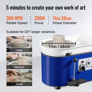Torno de Alfarería de 350W y 11 Pulgadas para Adultos y Principiantes, Velocidad Ajustable de 0-300 RPM, Control por Pedal y Manivela, Torno para Cerámica y Esmalte - Product Image 2