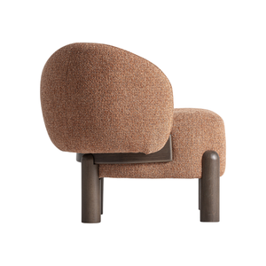 Modern Contemporary Accent Lounge Chair Solid Teak Premium Boucle Upholstery Sculptural Rounded <b>Frame</b> Hospitality Furniture - Product Image 4