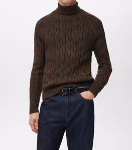 Pull en laine à col roulé pour homme, couleur unie, tricot torsadé, coupe classique, anti-boulochage, idéal pour l'hiver - Product Image 6