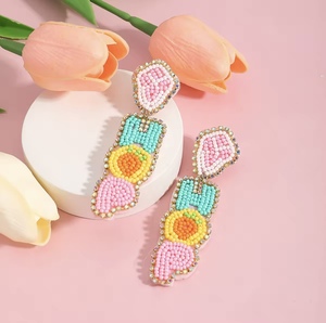 Cute <b>Cartoon</b> Bunny Stud Earrings with Carrot and Paw Design for Women Gold Plated Glass Beads Wedding Jewelry - Product Image 3