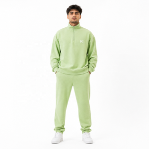 Sudadera unisex con cremallera de un cuarto, de algodón y forro polar, corte regular, chándal de color liso, transpirable, ropa urbana, proveedor mayorista - Product Image 1