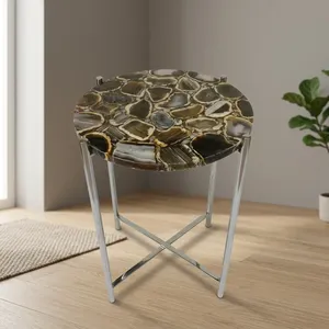 Modern <b>Round</b> <b>Side</b> <b>Table</b> with Faux Marble Top and Metal Frame Living Room Furniture Decorative Accent <b>Table</b> - Product Image 1