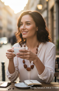Collier artisanal en bois de longueur opéra : Formes de bonbons variées avec entretoises en résine blanche et finition cirée - Product Image 3