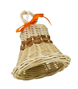Special <b>Offer</b> Artisan <b>Christmas</b> Decorations, Beige Rattan Grass Hanging Bell Sculpture with Bow Art - Product Image 1