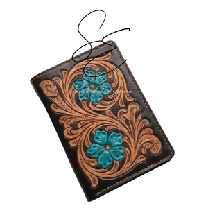 Teal Tooled Leather Passport <b>Holder</b> RFID Travel Cover Card Slots Handmade Western Passport Wallet - Product Image 1