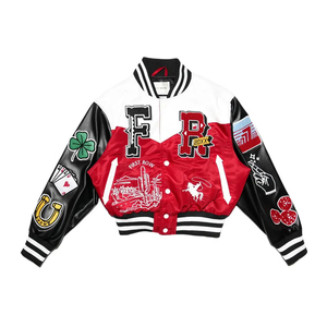 Red <b>White</b> Black Varsity Jacket Women Full Sleeve Embroidered Letter Patch Design Turn-down Collar Zipper Front Casual Outerwear - Product Image 4