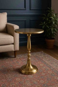 Mesa Auxiliar Redonda de Aluminio Dorado de Lujo, Mesa de Centro Moderna con Base de Loto Texturizada, Mesa de Apoyo para Sala de Estar, Sofá o Café - Product Image 6