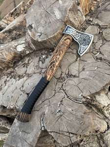Hache de survie multi-usage en acier à haute teneur en carbone, fabriquée à la main, pour le camping et les activités de plein air, manche en bois de rose industriel, cuir, 1,5 kg - Product Image 2