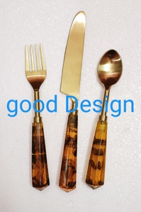 Bán buôn 18/10 chất lượng cao 5 cái rùa nhựa xử lý <span class=keywords><strong>Flatware</strong></span> sets thép không gỉ sang trọng vàng thiết lập dao kéo cho tiệc cưới - Product Image 6