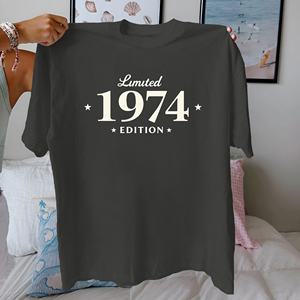 Tshirt femme en pur coton édition limitée 1974 avec étoiles coupe confort - Product Image 1