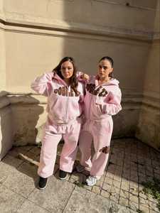 Custom Women's Hooded <b>Velour</b> <b>Tracksuit</b> Winter Printed Front Logo Heavyweight Fleece Lined Casual Streetwear with Kangaroo Pocket - Product Image 3