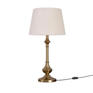 Polished Brass Finish Metal Table <b>Lamp</b> Bedside Floor <b>Lamp</b> with Beige Fabric Shade for Bedroom Living Room Decor - Product Image 3