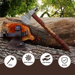 ขวานอเนกประสงค์เหล็กดามัสกัสอุตสาหกรรม THEWIZCRAFTS หัวทอมฮอว์ก ด้ามไม้ รับประกัน 1 ปี สีปรับแต่งได้ - Product Image 5