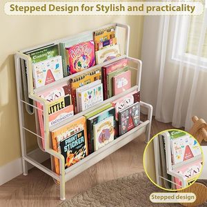 <b>Modern</b> Metal Tiered Bookcase With Back 3 <b>Shelves</b> Space Saving Freestanding Home Furniture For Living Room - Product Image 6