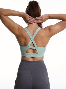 Women's Criss <b>Cross</b> Back Sports Bra | Smooth Polyester Spandex Gym Crop Tank | Removable Padded Wireless Fitness Workout <b>Top</b> - Product Image 5