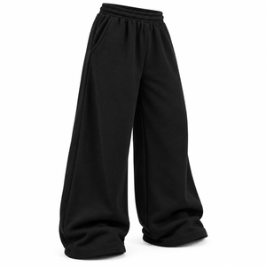 Pantalones de chándal anchos de forro polar grueso para mujer al por mayor, pantalones de chándal holgados de pierna ancha, pantalones de chándal de color liso personalizados para mujer - Product Image 3