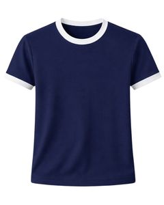 Camiseta Personalizada Azul Marino para Mujer, Cuello Redondo, Manga Corta, Tela Satén Jersey, Secado Rápido, Ecológica, Informal de Verano - Product Image 1