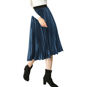 Jupe mi-longue plissée en velours décontractée unie pour femmes, taille haute élastique, soirée, club, mode, vente en gros - Product Image 5